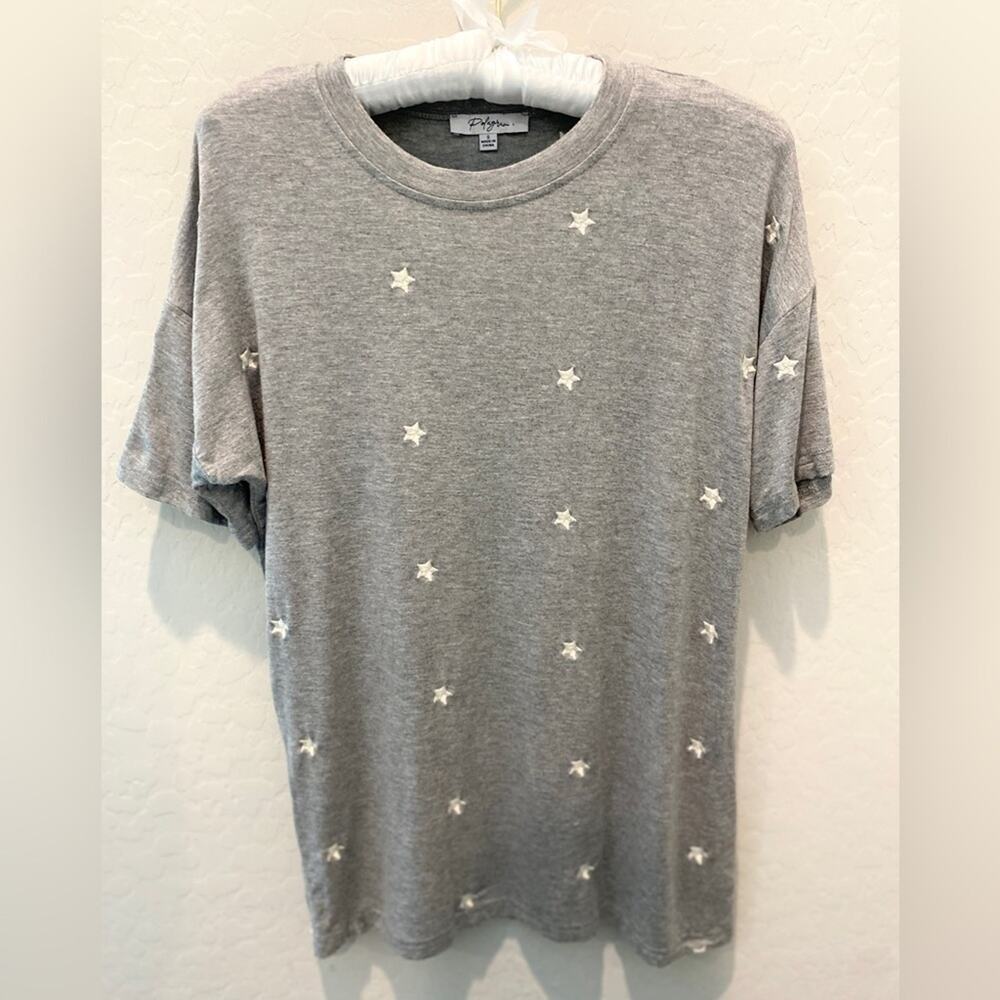 POLAGRAM | Gray Star Embroidered Cotton T-Shirt | Size Small